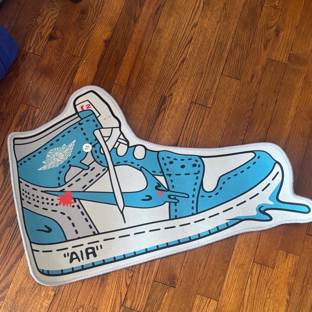Blue and White Sneaker Shaped Rug